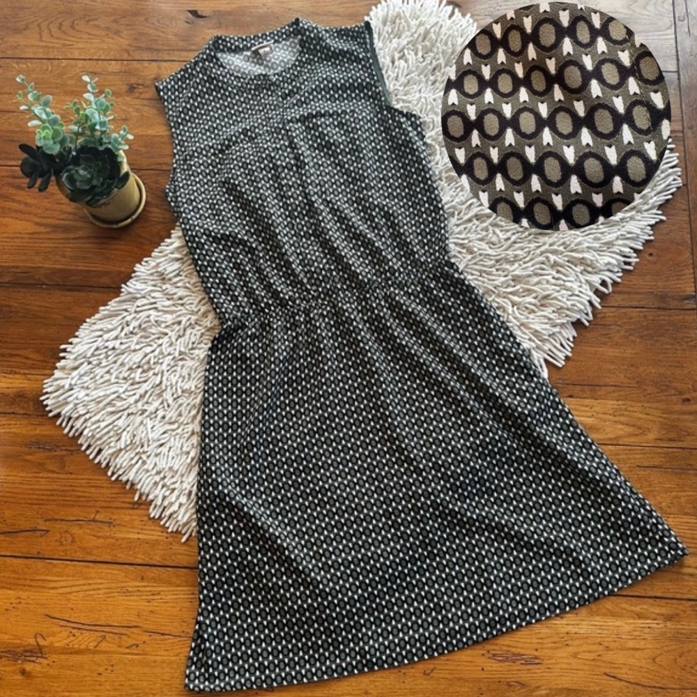 Sleeveless shift dress with elastic waistband and button front size small